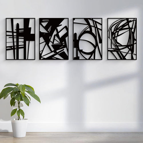 Black Abstract Line Wall Art — Minimal Metal Sculptures, Set of 4